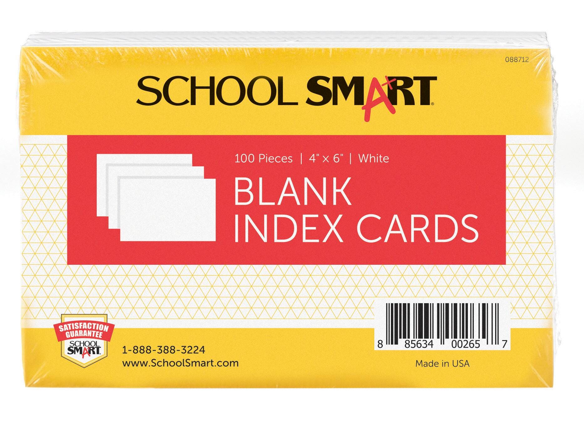 School Smart Unruled Index Cards, 4 x 6 Inches, White, Pack of 100 088712